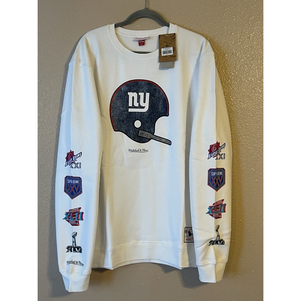 Men's 2XL NWT New York Giants Mitchell & Ness VIP‎ Rings Crew Sweatshirt White